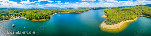 Aerial panorama of Silvan Reservoir lake in Victoria, Australia