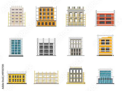 Scaffolding construction icons set. Flat illustration of 12 scaffolding construction icons for web