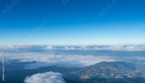 morning blue sky at kew mae pan hill with fog © bank215