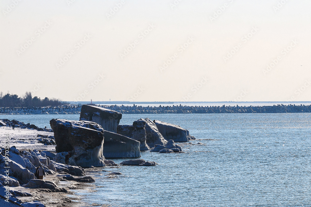 On a cold winter day, the collapsed forts have been frozen