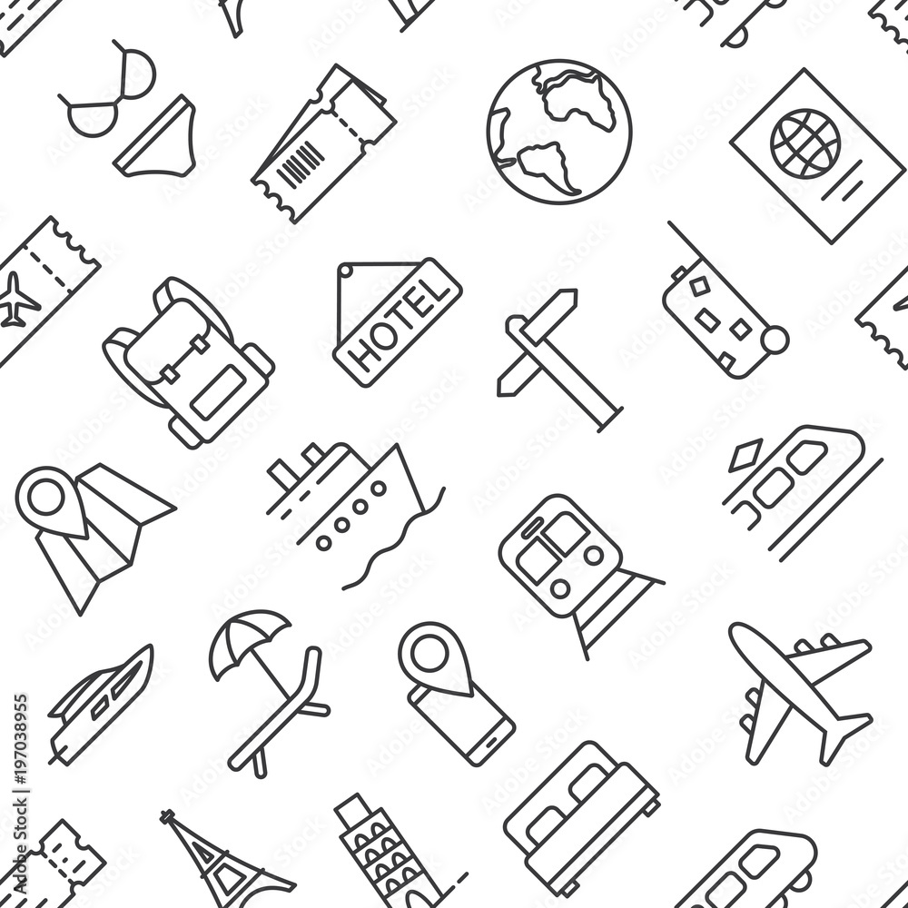 Seamless travel pattern vector on white background Seamless travel pattern vector on white background