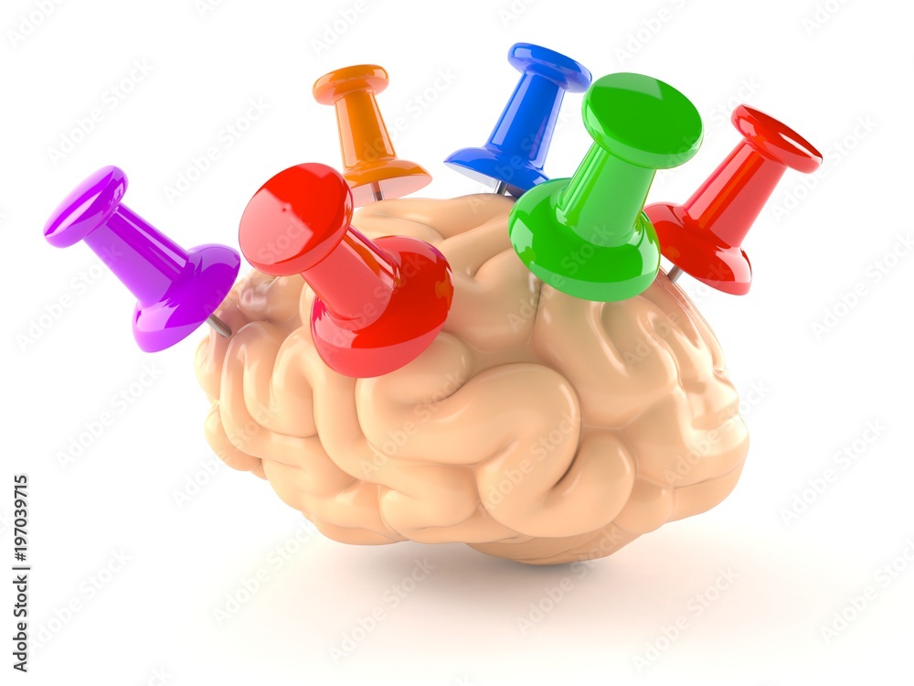 Foto Brain with thumbtacks isoalted