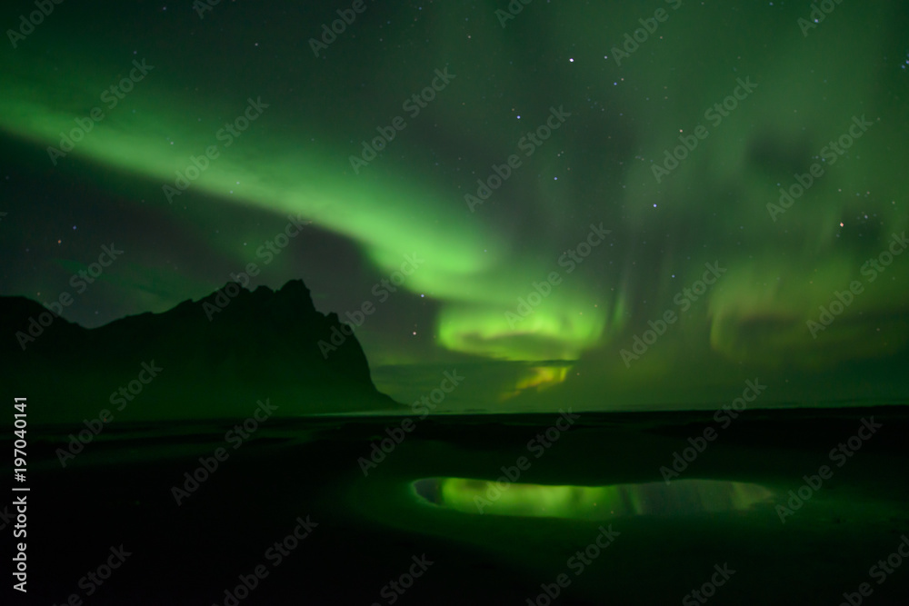 northern lights at Stokksnes in Iceland
