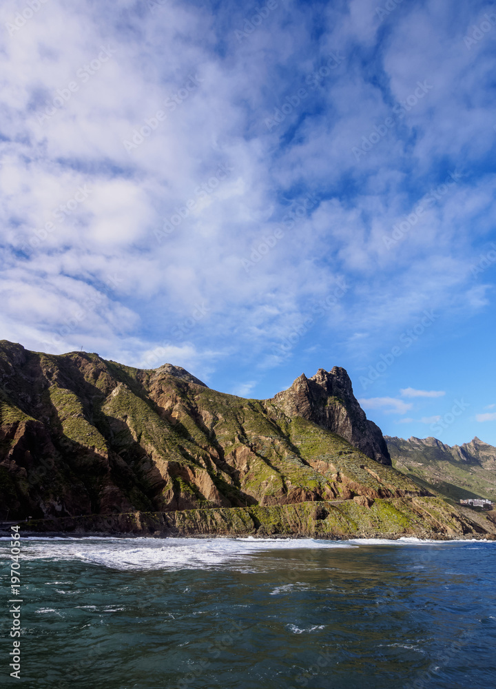 Coast with Roque de las Animas, Anaga Rural Park, Tenerife Island, Canary Islands, Spain