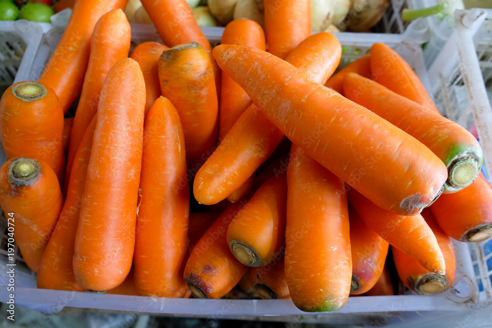 Fresh carrot in the grocery store Fresh carrot in the grocery store