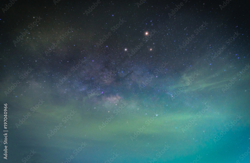 Fototapeta premium Landscape with Milky way galaxy. Night sky with stars. Long exposure photograph.