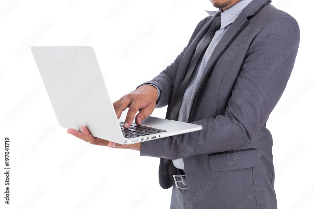 business man in suit with laptop isolated on white background business man in suit with laptop isolated on white background
