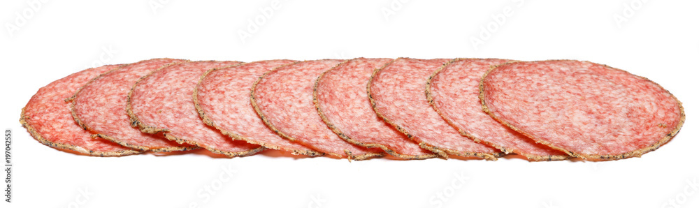 Italian Salami saugage on white background Italian Salami saugage on white background