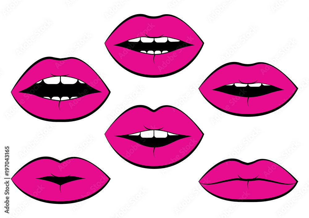 Set of pink woman's lips with different emotions. Vector illustration Set of pink woman's lips with different emotions. Vector illustration