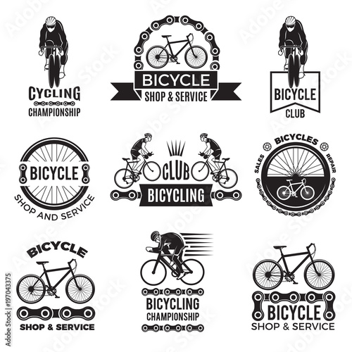 Fototapeta Zestaw etykiet do klubu rowerowego. Projektowanie logo sportowego Velo