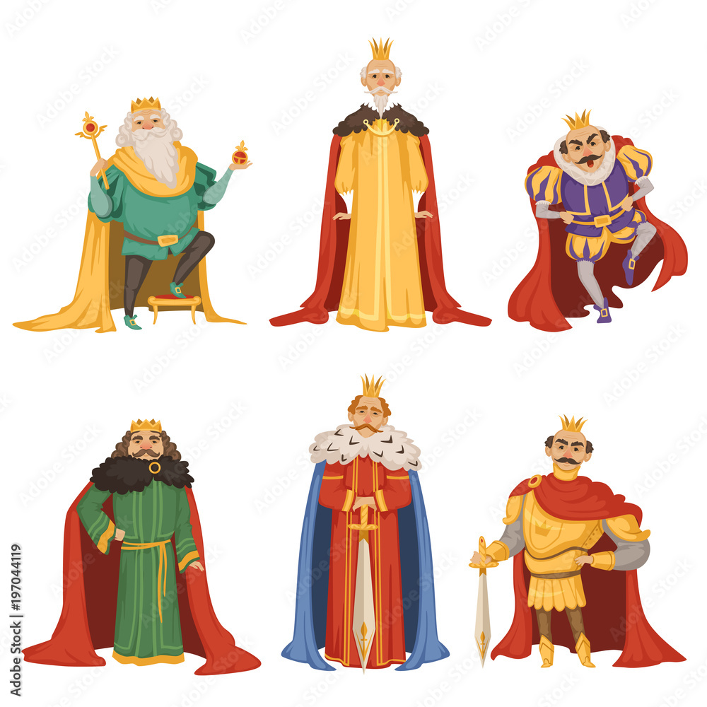 Cartoon characters of big king in different poses