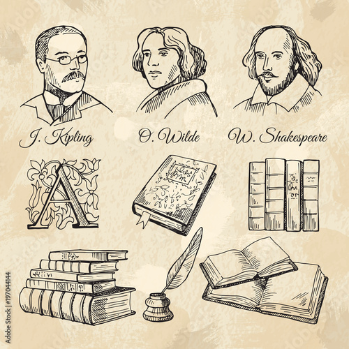 English famous writers and different books photo