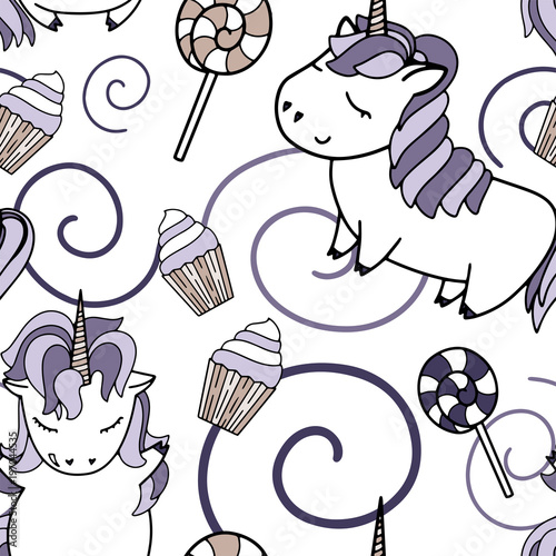 Unicorn cute vector seamless pattern. Card and shirt design.