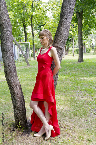 Lady in red dress