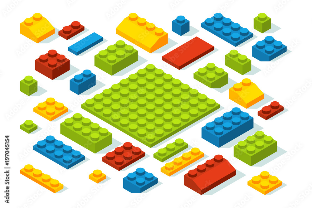 Isometric constructor blocks at different colors