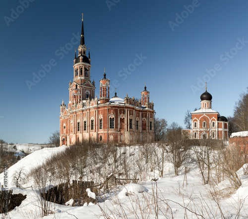 The Mozhaisk Kremlin. Novo-Nikolsky Cathedral in winter. Russian Orthodox Church. High building in pseudo-Gothic style. Russia, Moscow region, Mozhaisk. photo