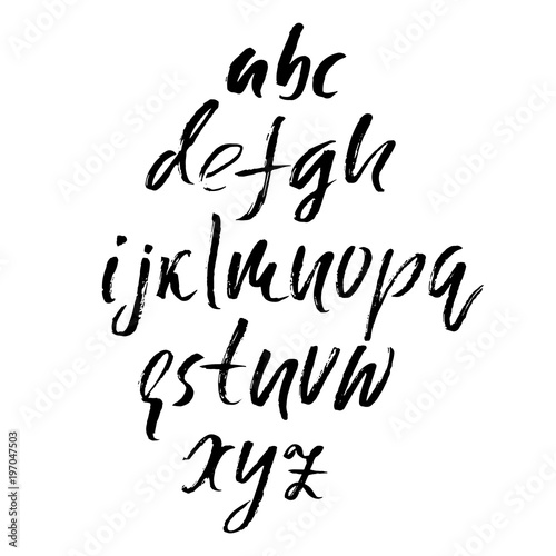 Handdrawn dry brush font. Modern brush lettering. Grunge style alphabet. Vector illustration. photo