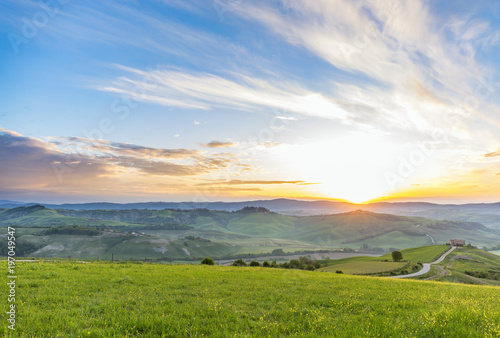 Morning light on a meadow in a rural Italian landscape