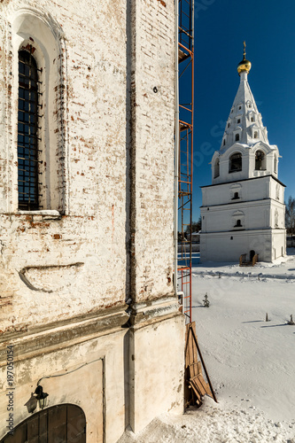 Mozhaysky Luzhetskiy of the Nativity of the Virgin. Ferapontov man's monastery. Russian Orthodox male monastery of the XV century. Winter landscape with an ancient monastery. photo