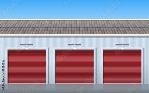 Valokuva garage storage units with roller doors front view