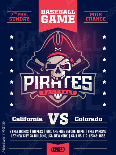 modern professional sports design poster with a baseball tournament and the skull in the blue theme