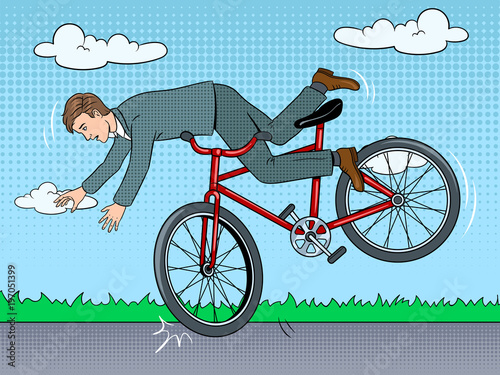 Man falling of bicycle pop art vector illustration