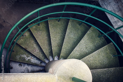 Concrete spiral staircase. Top view.