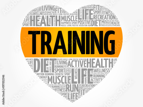 Training heart word cloud, fitness, sport, health concept