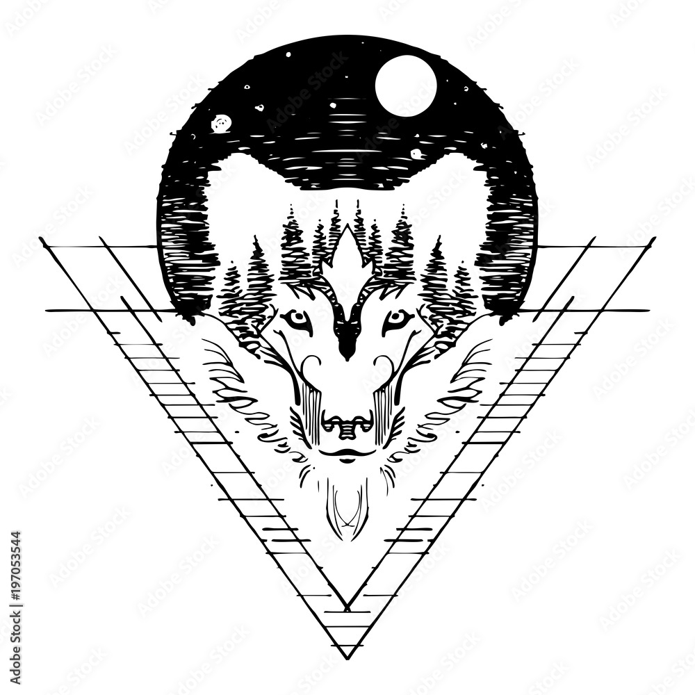 wolf cub tattoo geometric line art  Stable Diffusion  OpenArt