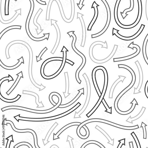 Seamless pattern with different curved arrows. Vector illustration on white background.