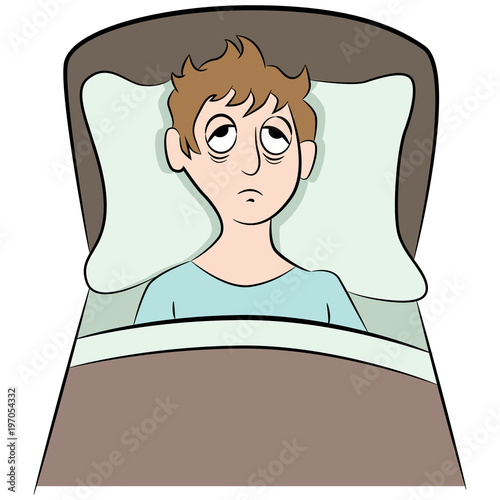 Insomnia Trying to  Sleep Man Cartoon