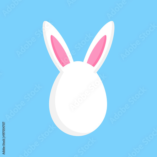 Cute easter egg with bunny ears, vector graphic illustration isolated on blue background.