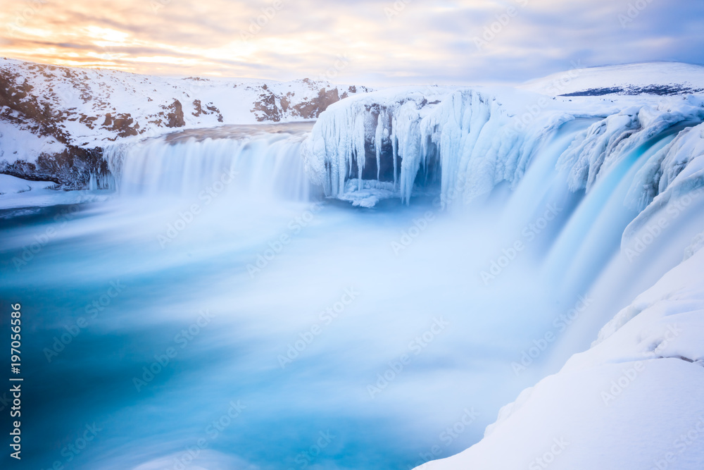 Famous Godafoss waterfall in Iceland in winter