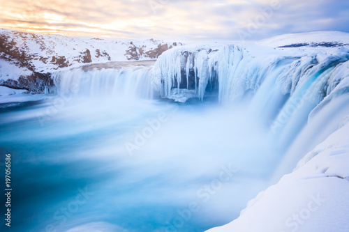 Famous Godafoss waterfall in Iceland in winter