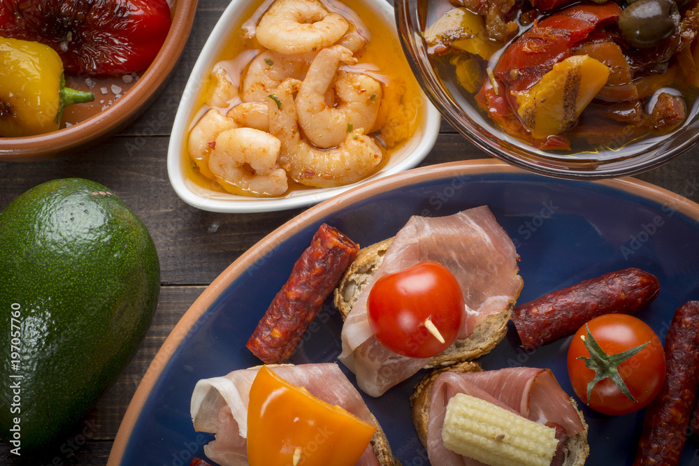 Spanish tapas on table Spanish tapas on table