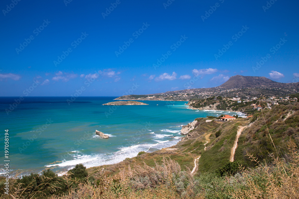 Kera beach in the Crete. Coastline of azure water is in the Mediterranean sea in Greece. Kera beach in the Crete. Coastline of azure water is in the Mediterranean sea in Greece.