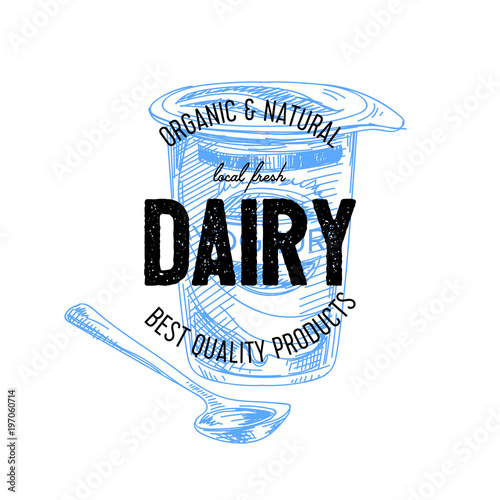 Beautiful vector hand drawn dairy logo. 