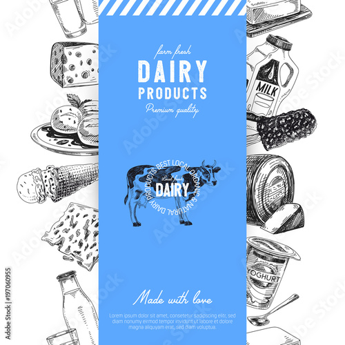 Beautiful vector hand drawn dairy products  Illustration.