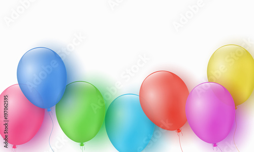Multicolored festive balloons on a white background. Happy Birthday. Explosion. Greeting card. Template for children. Vector illustration