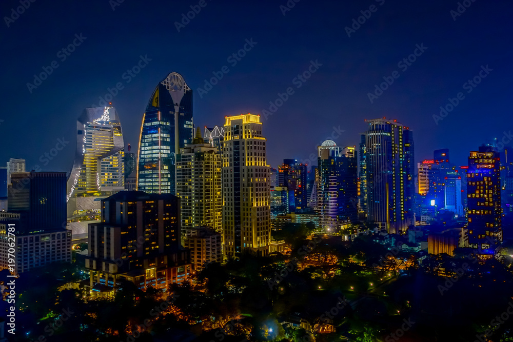 Bangkok Night city skyline .Panoramic and perspective view light gold  background of glass high rise building skyscraper commercial of future.  Business concept of success industry tech architecture Stock Photo | Adobe  Stock