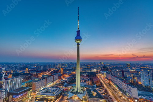 The Berlin skyline with the famous TV Tower after sunset