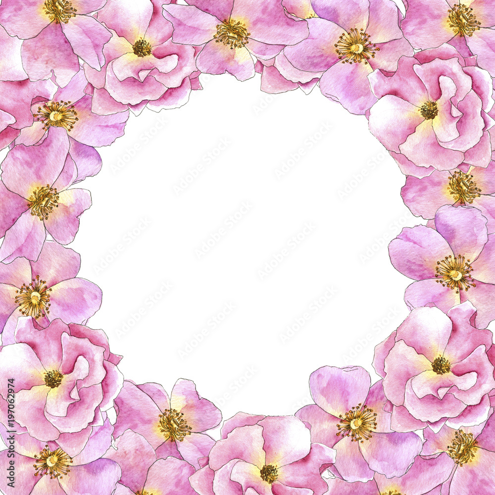 Floral frame with watercolor drawing flowers