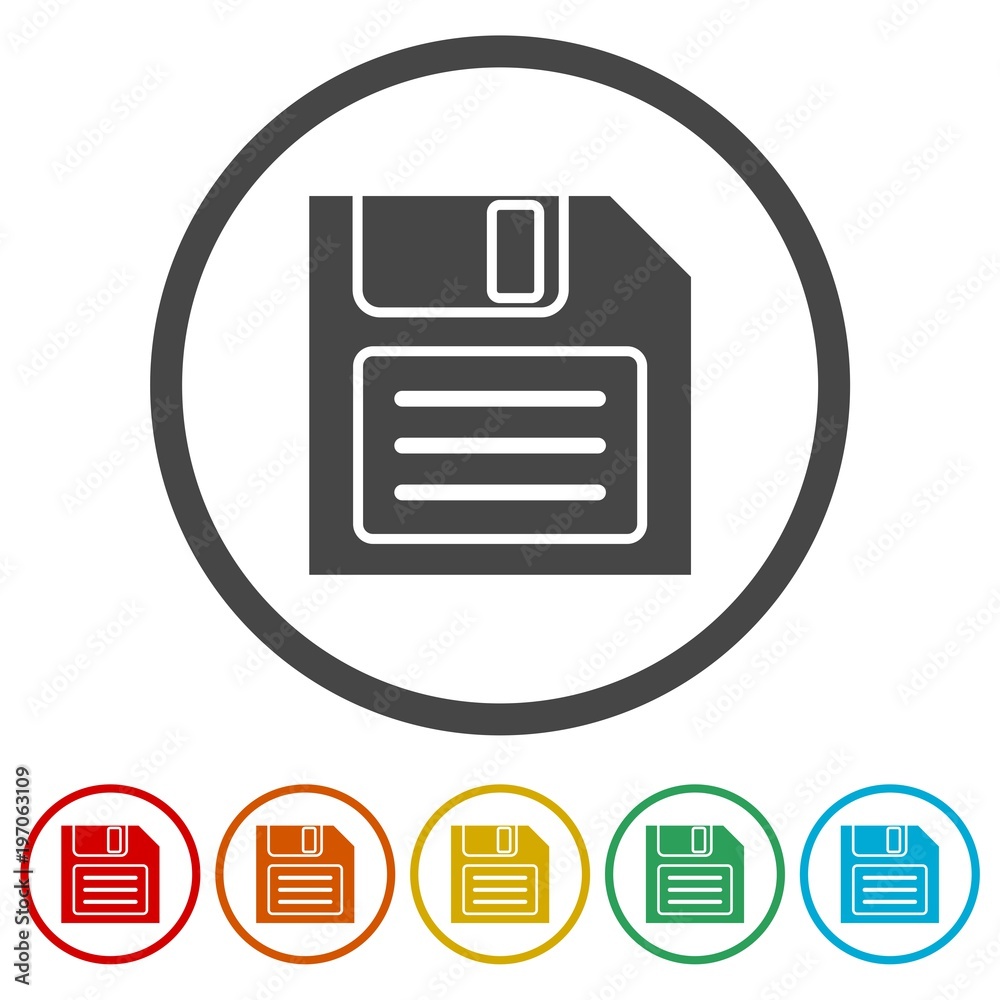 Magnetic floppy disc icon, 6 Colors Included Magnetic floppy disc icon, 6 Colors Included