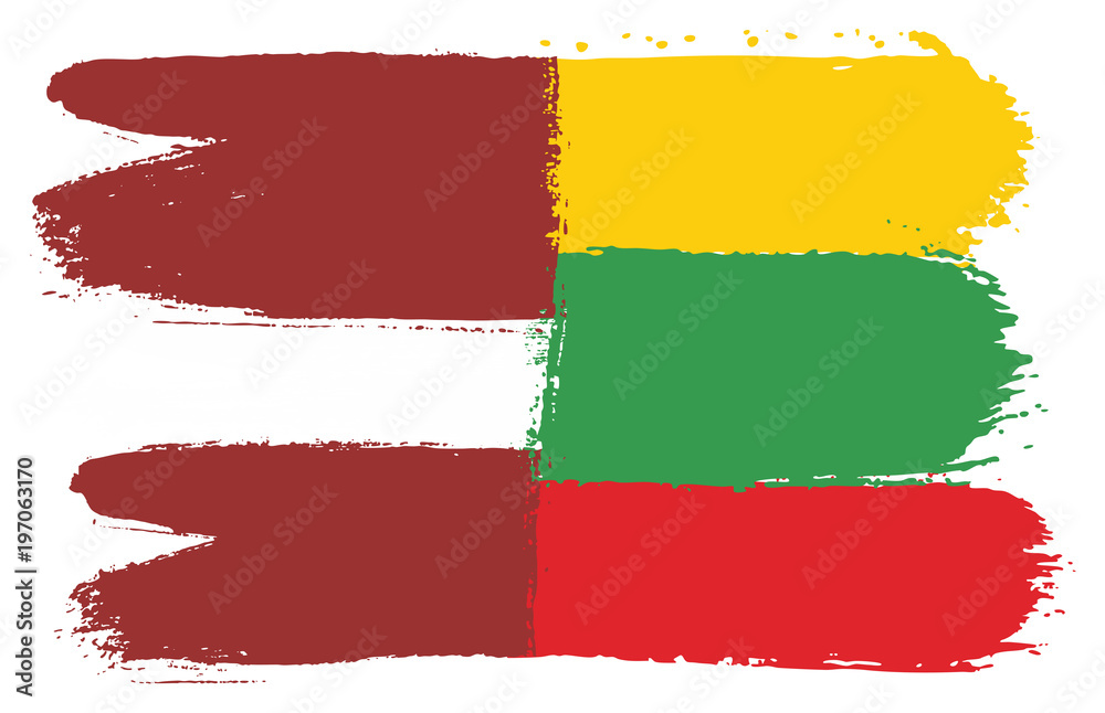 Latvia Flag & Lithuania Flag Vector Hand Painted with Rounded Brush