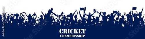 Stadium of Cricket with pitch for champoinship match and supporter fan people cheering team