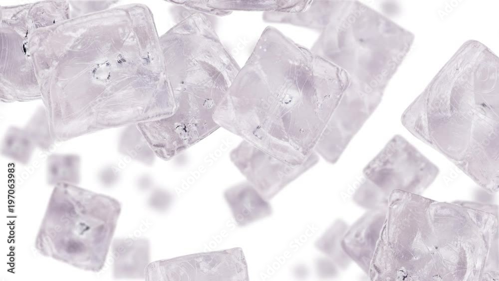 Ice Cubes falling down on white background (45 degrees, seamless loopable) Ice Cubes falling down on white background (45 degrees, seamless loopable)