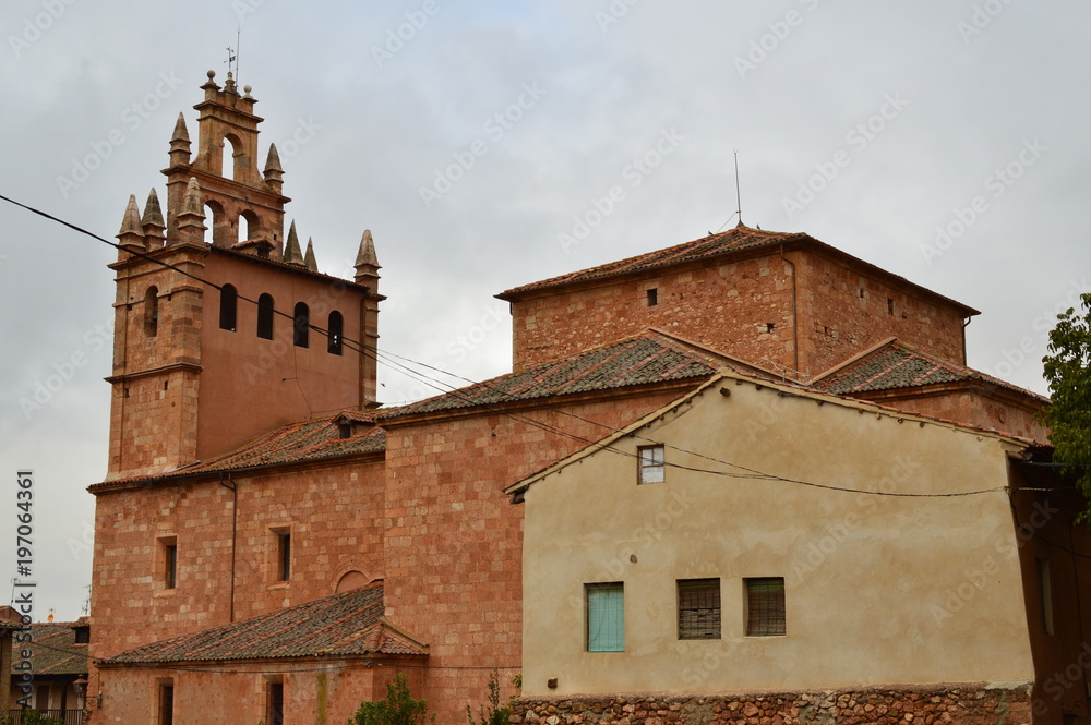 Beautiful Bell Tower In This Picturesque Village With Its Black Slate Roofs In Madriguera. Architecture Vacation Travel Rural Life. October 21, 2017. Madriguera Segovia Castilla Leon. Spain.