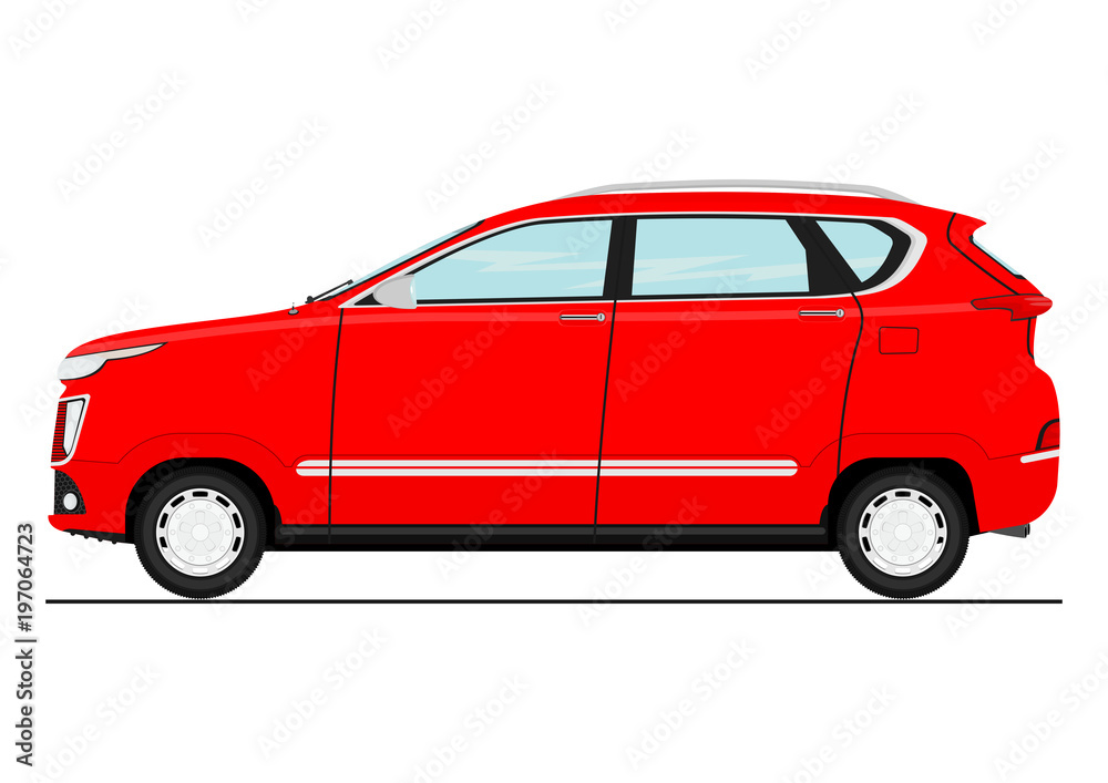 Obraz premium Cartoon modern suv car. Side view. Flat vector.