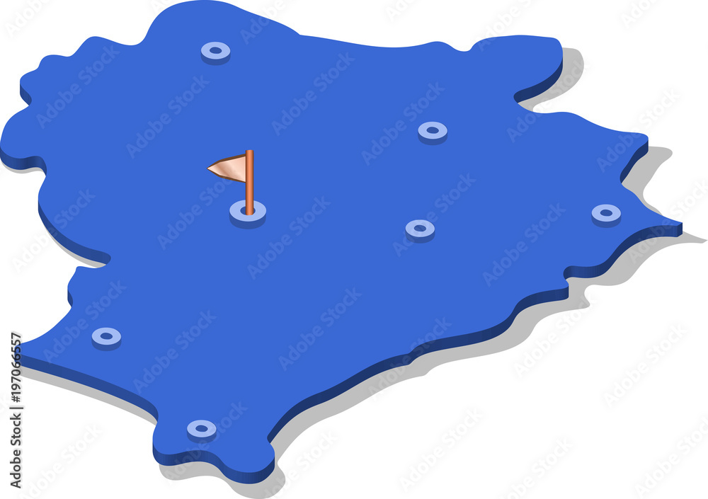 3d isometric view map of Belarus with blue surface and cities. Isolated, white background