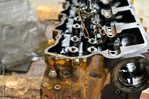 Car head, disassembly of internal combustion engine photo